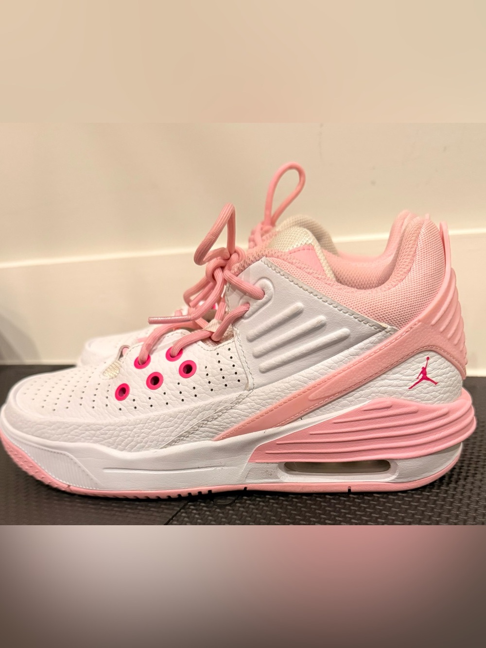 Nike Kids White and Pink Retro Air Basketball Sneakers